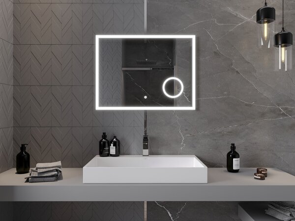 Mexen Kala, LED fürdőszobai tükör háttérvilágítással és kozmetikai tükörrel 80 x 60 cm, 6000K, páramentes, 9820-080-060-611-00
