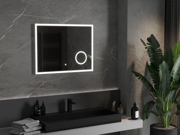 Mexen Kala, LED fürdőszobai tükör háttérvilágítással és kozmetikai tükörrel 80 x 60 cm, 6000K, páramentes, 9820-080-060-611-00