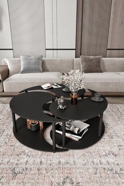 Hanah Home Dohányzóasztal szett Fekete Yin Yang 3 70 - Fekete