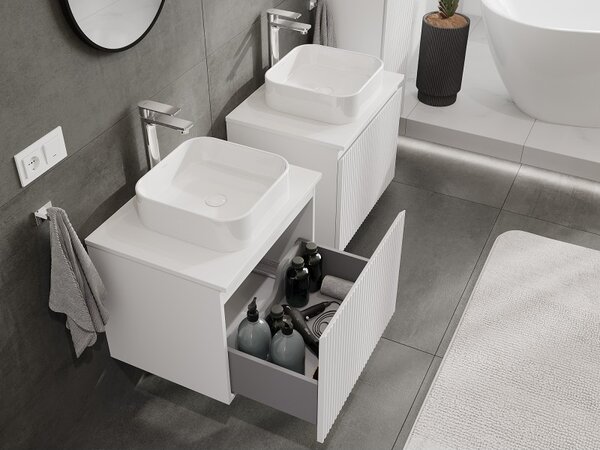 Mexen Rivel, fürdőszobaszekrény 60 cm munkalappal, 1 fiókkal, hornyolt, matt fehér, 91A20-06047-1-BFC01