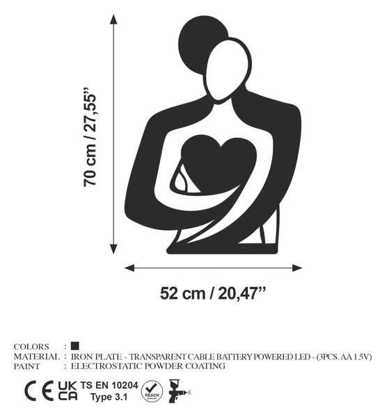 Wallity Dekoratív Fém Faldísz Fekete Hug 117
