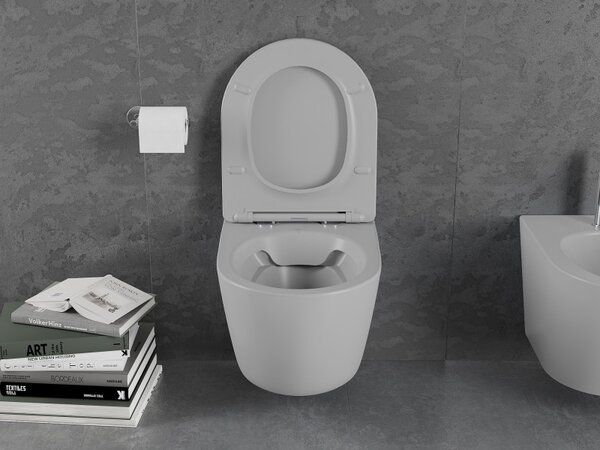 Mexen Lena Rimless WC csésze WC lappal vékony, hőre keményedő, matt világosszürke, 30224061