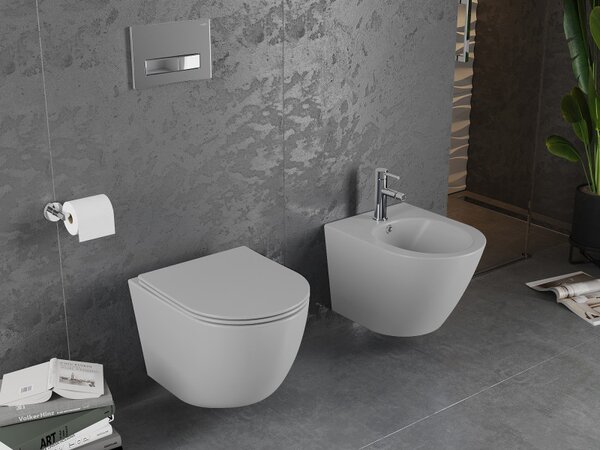 Mexen Lena Rimless WC csésze WC lappal vékony, hőre keményedő, matt világosszürke, 30224061