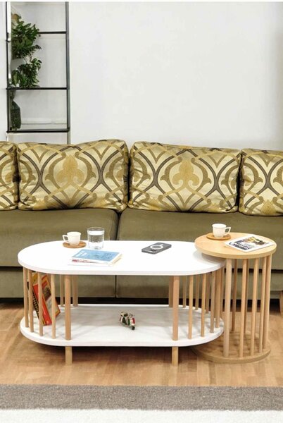 Hanah Home Dohányzóasztal szett Fehér Zafír Tölgy Peka111-125 - Fehér, Zafír Tölgy