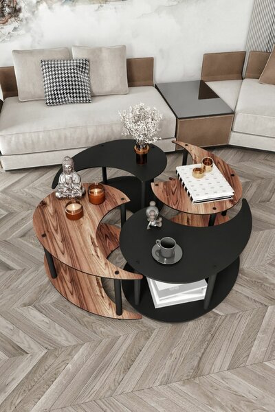 Hanah Home Dohányzóasztal Szett Diófa Fekete Yi Yang4L 70 - Diófa, Fekete