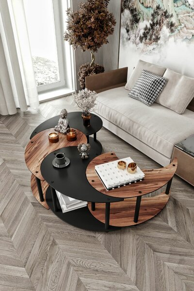 Hanah Home Dohányzóasztal Szett Diófa Fekete Yi Yang4L 70 - Diófa, Fekete