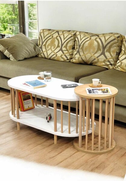 Hanah Home Dohányzóasztal szett Fehér Zafír Tölgy Peka111-125 - Fehér, Zafír Tölgy