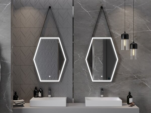 Mexen Orla, LED fürdoszobai tükör háttérvilágítással és fekete kerettel 60x80 cm, 6000K, páramentesíto, 9815-060-080-611-70
