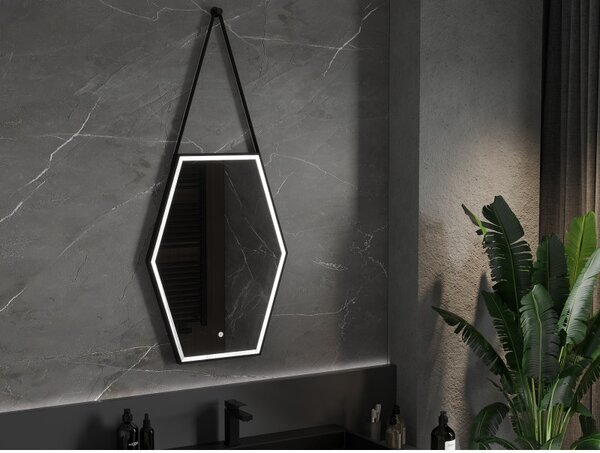 Mexen Orla, LED fürdoszobai tükör háttérvilágítással és fekete kerettel 60x80 cm, 6000K, páramentesíto, 9815-060-080-611-70