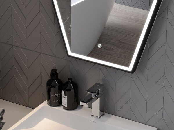 Mexen Orla, LED fürdoszobai tükör háttérvilágítással és fekete kerettel 60x80 cm, 6000K, páramentesíto, 9815-060-080-611-70