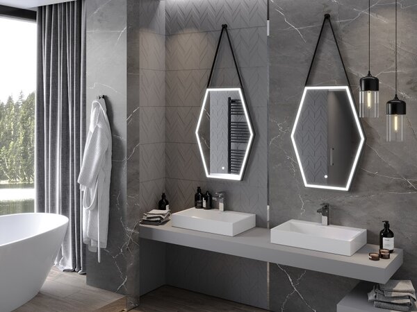 Mexen Orla, LED fürdoszobai tükör háttérvilágítással és fekete kerettel 60x80 cm, 6000K, páramentesíto, 9815-060-080-611-70