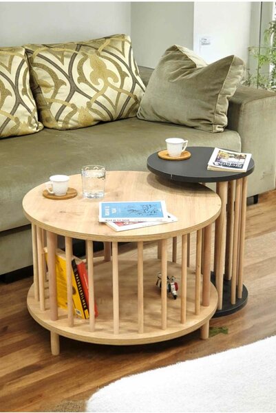 Hanah Home Dohányzóasztal Szett Sapphire Oak Anthracite Peka-Set108 - Sapphire Oak, Anthracite