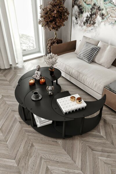 Hanah Home Coffee Table Set Black Yin Yang 4 70 - Black