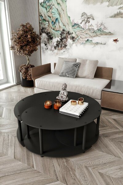 Hanah Home Coffee Table Set Black Yin Yang 4 70 - Black