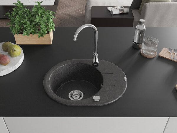 Mexen Kevin, gránit mosogató 586x458x190 mm, 1 kamrás, fekete foltos, 6517581005-76