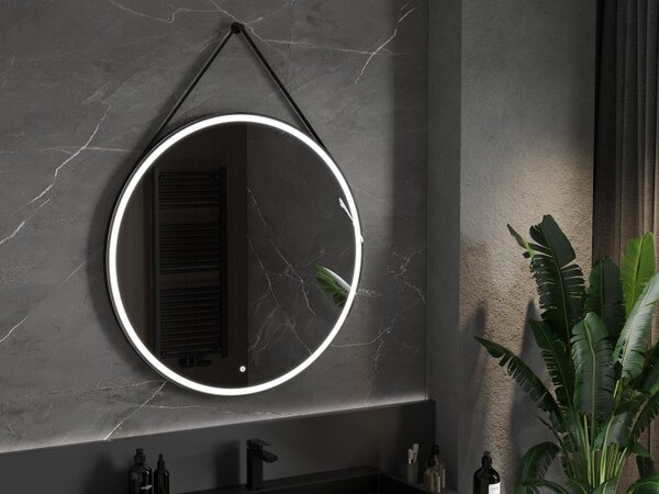 Mexen Reni, LED fürdoszobai tükör háttérvilágítással 100x100 cm, 6000K, fekete keret, páramentes, 9812-100-100-611-70