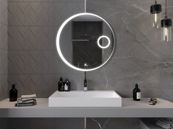 Mexen Ella, LED fürdoszobai tükör háttérvilágítással és kozmetikai tükörrel 80x80 cm, 6000K, páramentesíto, 9811-080-080-611-00