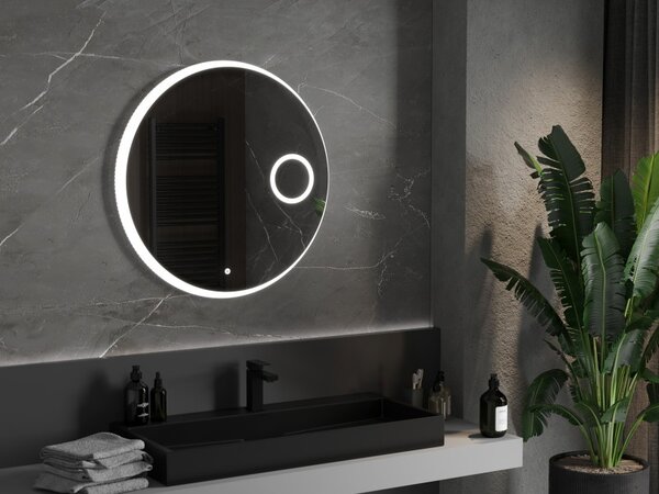 Mexen Ella, LED fürdoszobai tükör háttérvilágítással és kozmetikai tükörrel 80x80 cm, 6000K, páramentesíto, 9811-080-080-611-00