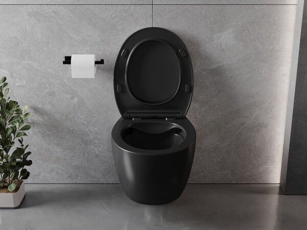 Mexen Egg, függő WC csésze Peremless Duroplast ülőkével, lassan záródó, fekete matt, 30245070