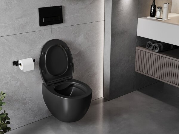 Mexen Egg, függő WC csésze Peremless Duroplast ülőkével, lassan záródó, fekete matt, 30245070