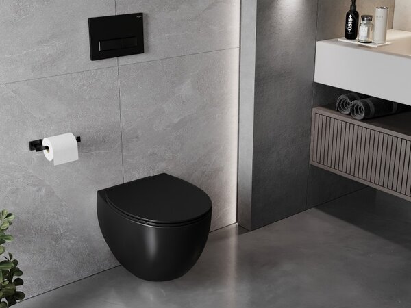Mexen Egg, függő WC csésze Peremless Duroplast ülőkével, lassan záródó, fekete matt, 30245070