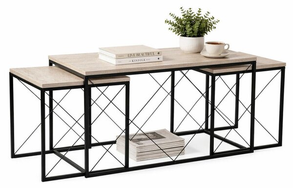 Hanah Home Coffee Table Set Travertine Black Defne - Black, Travertine