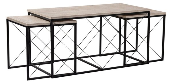 Hanah Home Coffee Table Set Travertine Black Defne - Black, Travertine