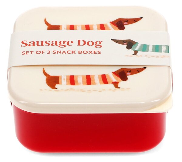 Piros-krémszínű gyerek uzsonnás doboz szett 3 db-os Sausage Dog – Rex London
