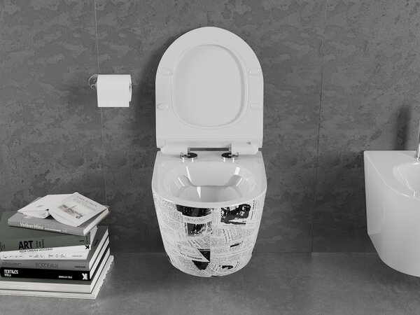 Mexen LENA Perem nélküli, függő WC csésze, lassan süllyedő ülőkés SLIM, 48 x 36 cm, gazette, 30224099