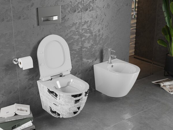 Mexen LENA Perem nélküli, függő WC csésze, lassan süllyedő ülőkés SLIM, 48 x 36 cm, gazette, 30224099