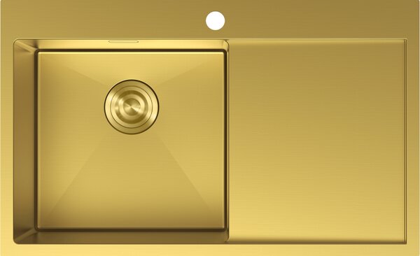 Mexen Exar, 1 medencés rozsdamentes mosogató csepegtetővel, bal oldali, 780 x 480 mm, szálcsiszolt arany, 6433781010L-55