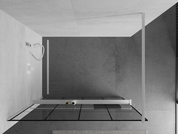 Mexen Kioto+, Walk-In zuhanyparaván polccal és akasztóval 130 x 200 cm, 8 mm átlátszó üveg fekete mintás, fehér profil, 800-130-121-20-77