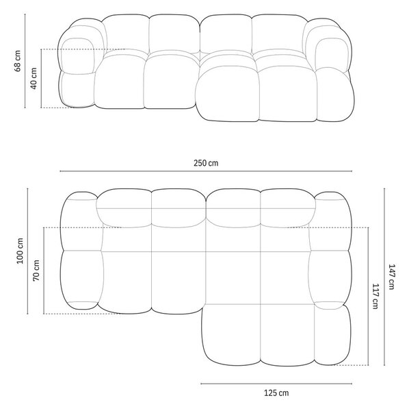 Sötétkék sarokkanapé (jobb oldali-heverő résszel) Loretto – Cosmopolitan Design