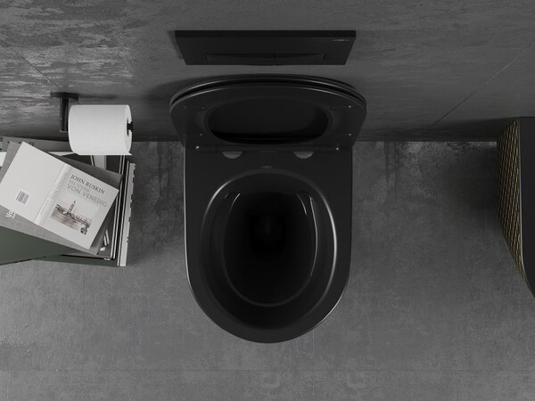 Mexen Lena, függő wc csésze 480x360x355 mm, lassan süllyedő ülőfelülettel, fekete matt - arany mintás, 30224079