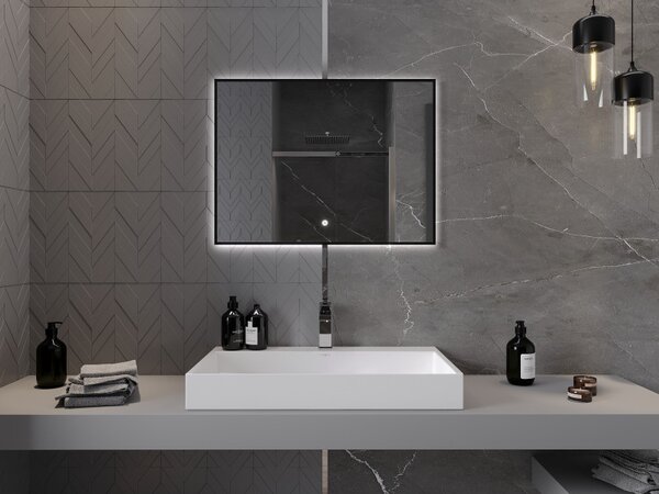 Mexen Erma, LED fürdoszobai tükör háttérvilágítással és fekete kerettel 80x60 cm, 6000K, páramentesíto, 9814-080-060-611-70