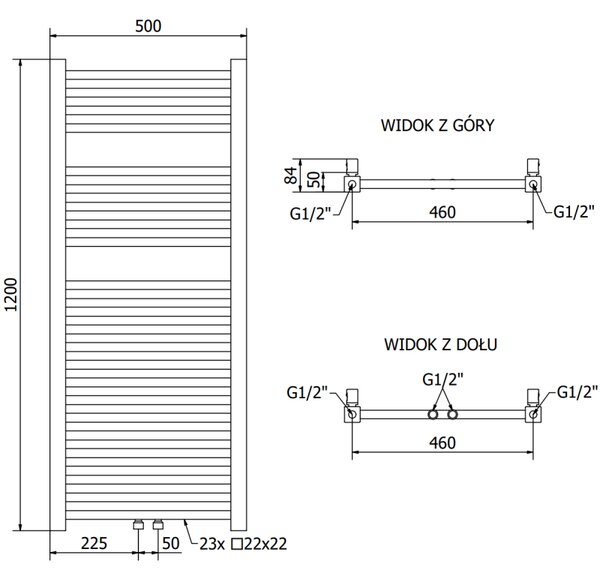 Mexen Pluton fűtőelem 1200 x 500 mm, 487 W, arany fényes, W106-1200-500-00-50