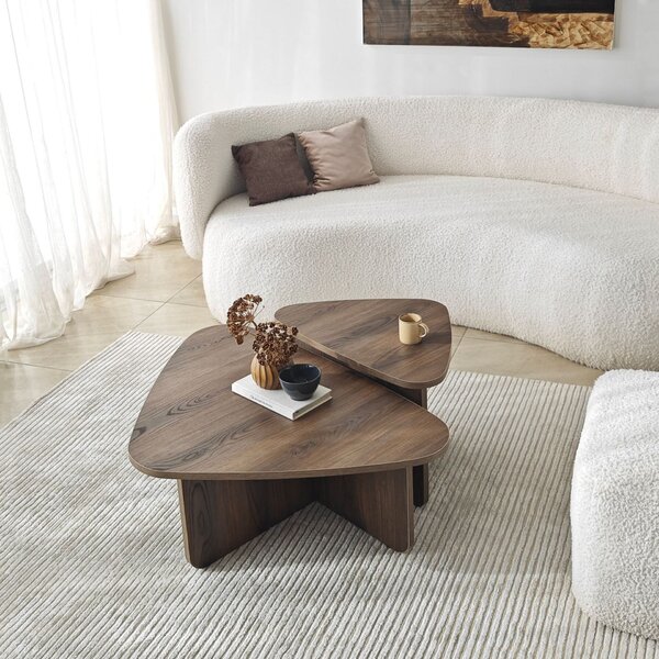 Hanah Home Coffee Table Set Walnut Ballare Set - Walnut