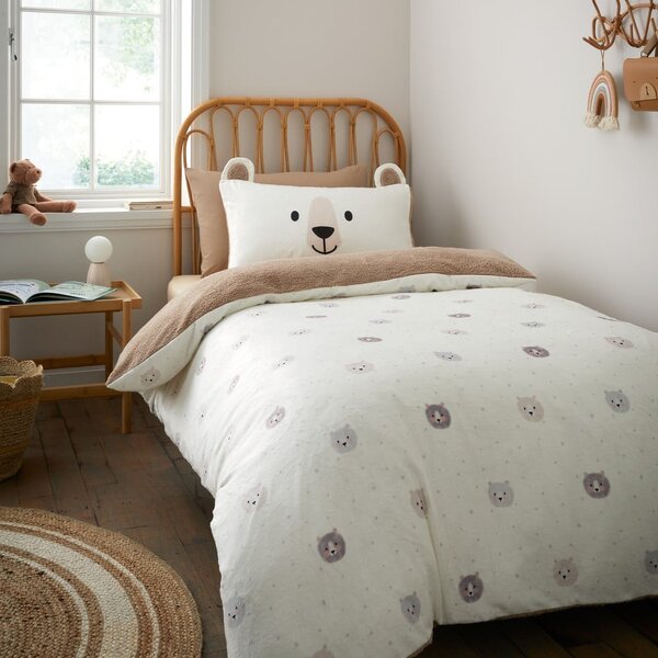 Barna-krémszínű egyszemélyes mikroplüss gyerek ágyneműhuzat 135x200 cm Cosy Bear – Catherine Lansfield