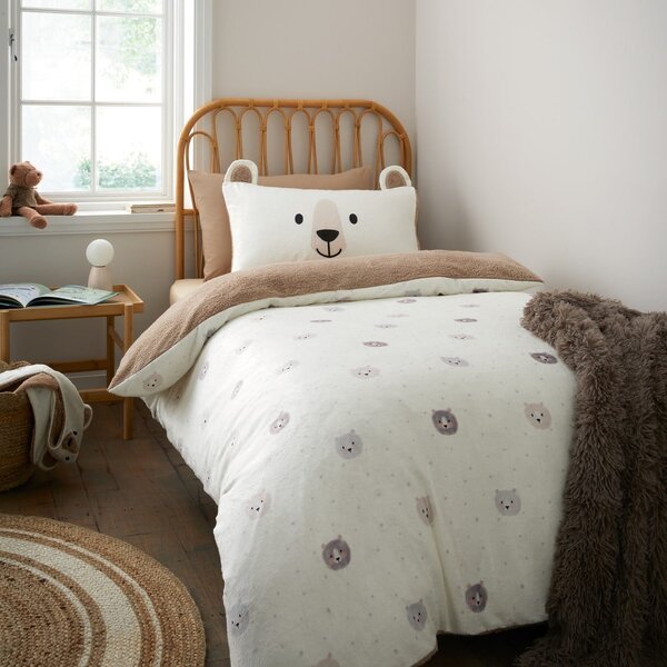 Barna-krémszínű egyszemélyes mikroplüss gyerek ágyneműhuzat 135x200 cm Cosy Bear – Catherine Lansfield