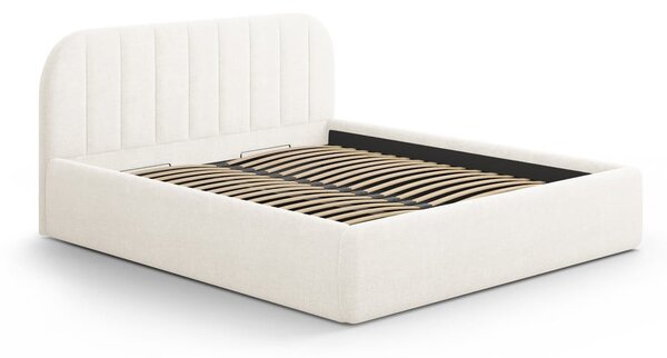 Elefántcsont színű kárpitozott ágyneműtartós franciaágy ágyráccsal 140x200 cm Juno – Windsor & Co Sofas