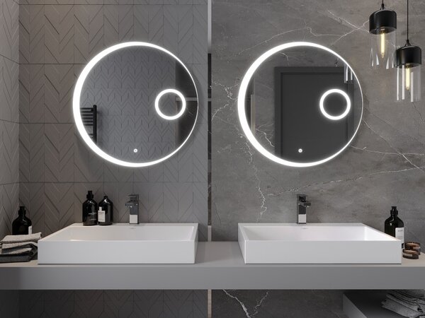Mexen Ella, LED fürdoszobai tükör háttérvilágítással és kozmetikai tükörrel 70x70 cm, 6000K, páramentesíto, 9811-070-070-611-00