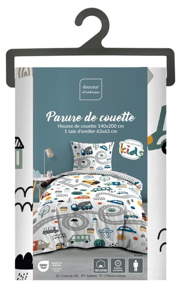Fehér egyszemélyes pamut gyerek ágyneműhuzat 140x200 cm Pti Bolide – douceur d'intérieur