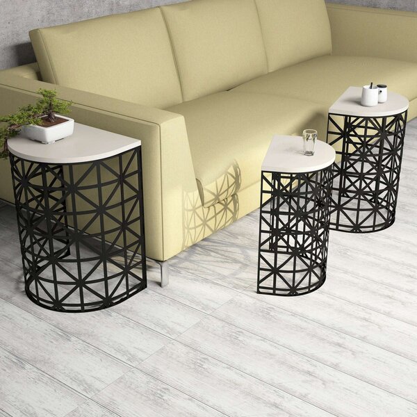 Hanah Home Egymásba tolható Asztal Szett (3 Darab) Krém Fekete Stil Metal Ferforje - Krém