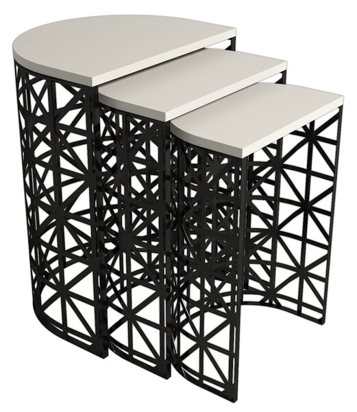 Hanah Home Egymásba tolható Asztal Szett (3 Darab) Krém Fekete Stil Metal Ferforje - Krém