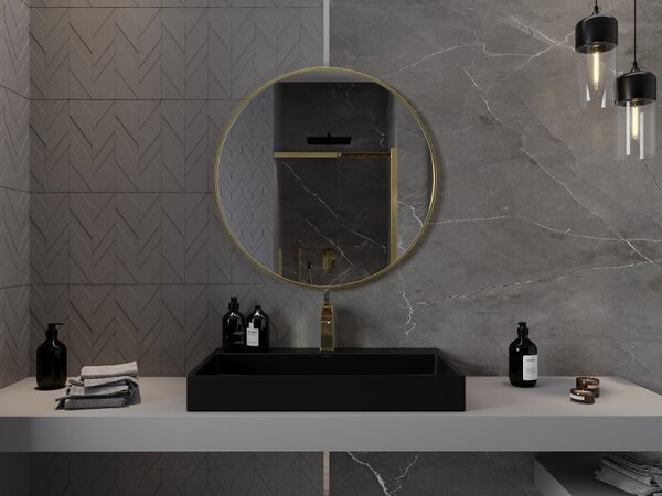 Mexen Loft, kerek fürdőszobai tükör 80 cm, keret színe arany fényes, 9850-080-080-000-50