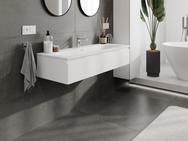 Mexen Orio, fürdőszobaszekrény 120 cm Vela mosdóval, 1 fiókkal, matt fehér, 91A10-12023-1-BF01-W23M01