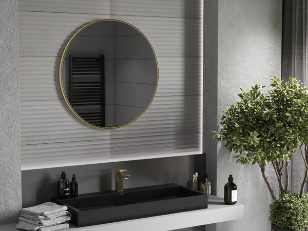 Mexen Loft, kerek fürdőszobai tükör 80 cm, keret színe arany fényes, 9850-080-080-000-50