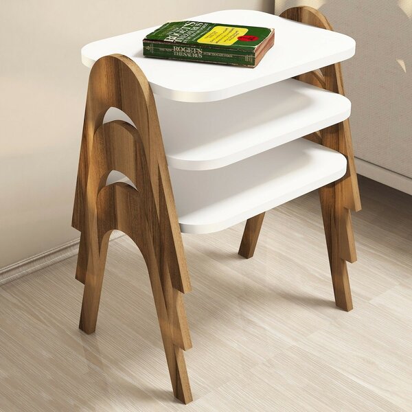 Hanah Home egymásba tolható asztal szett (3 darab) Walnut White Paris - dió, fehér