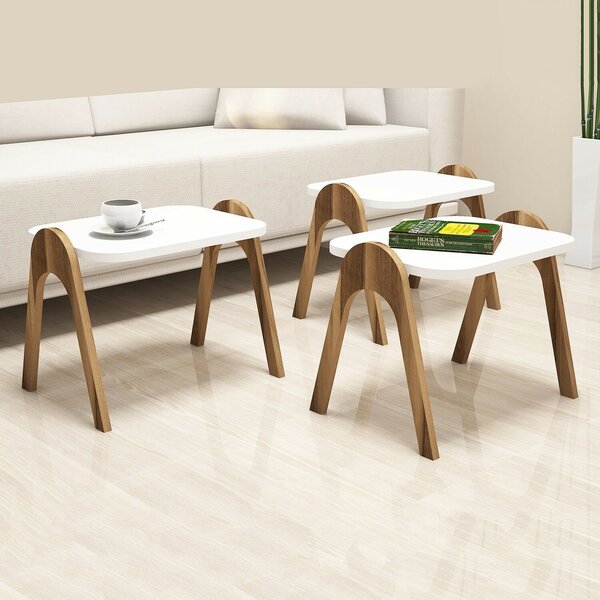 Hanah Home egymásba tolható asztal szett (3 darab) Walnut White Paris - dió, fehér