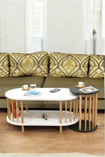 Hanah Home Dohányzóasztal Szett Fehér Antracit Peka111-125 - Fehér, Antracit